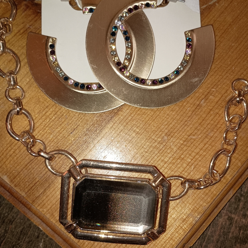 Gold and Smokey Brown Beaded Necklace and Earrings set